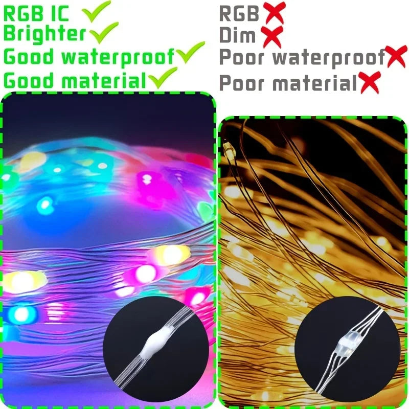 "Christmas lights"
"Bluetooth fairy lights"
"Sound activated lights"
"Waterproof LED string lights"
"DIY ambient lighting"
"Holiday decoration lights"
"Music sync lights"
"Smart LED Christmas lights"
"Outdoor and indoor fairy lights"
"RGB copper string lights"