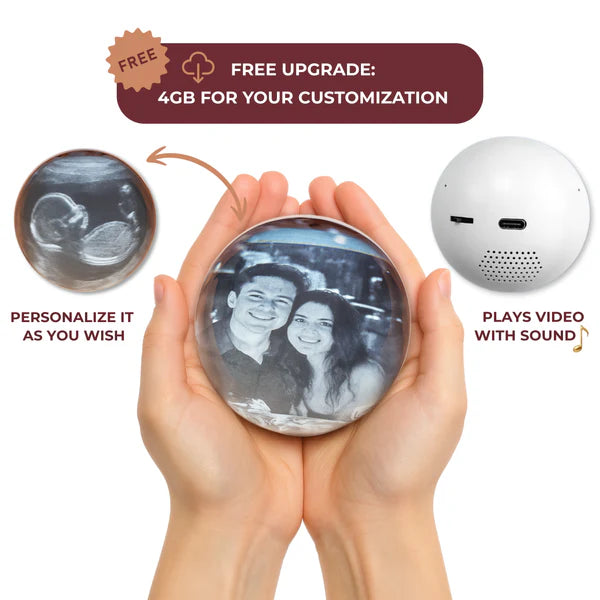 "Customizable memory sphere for couples, pets, weddings, grandparents and baby ultrasound"
